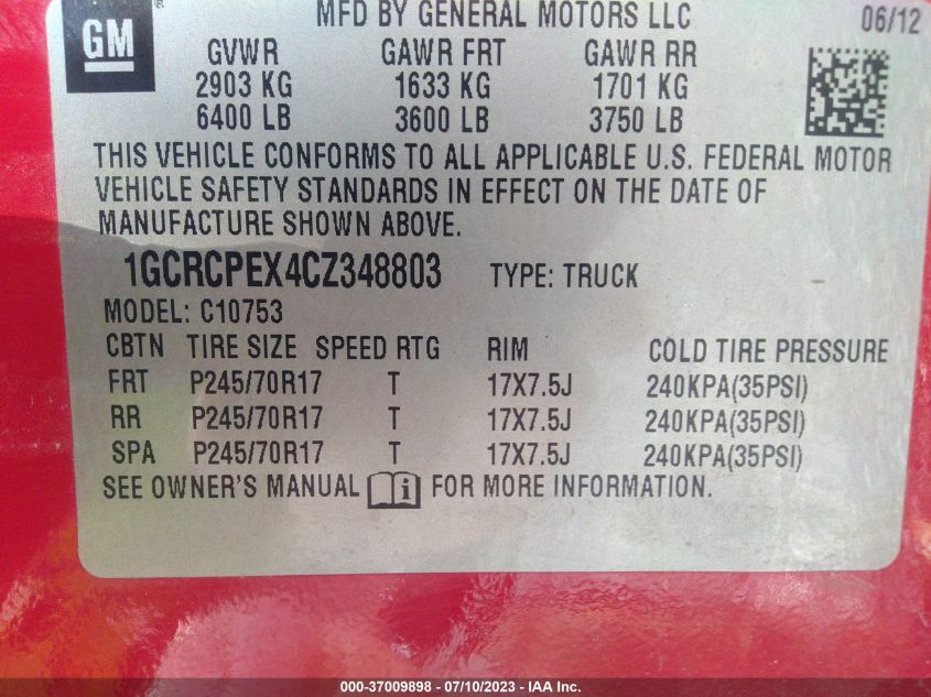 Photo 8 VIN: 1GCRCPEX4CZ348803 - CHEVROLET SILVERADO 