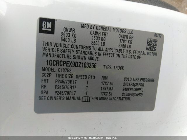 Photo 8 VIN: 1GCRCPEX9DZ103366 - CHEVROLET SILVERADO 1500 