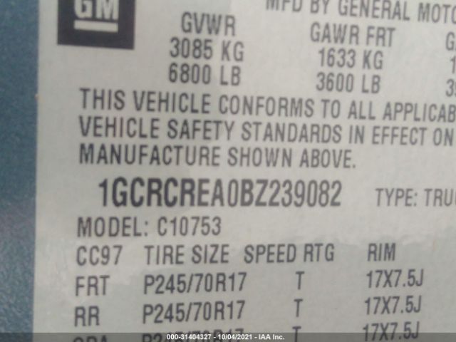 Photo 8 VIN: 1GCRCREA0BZ239082 - CHEVROLET SILVERADO 1500 