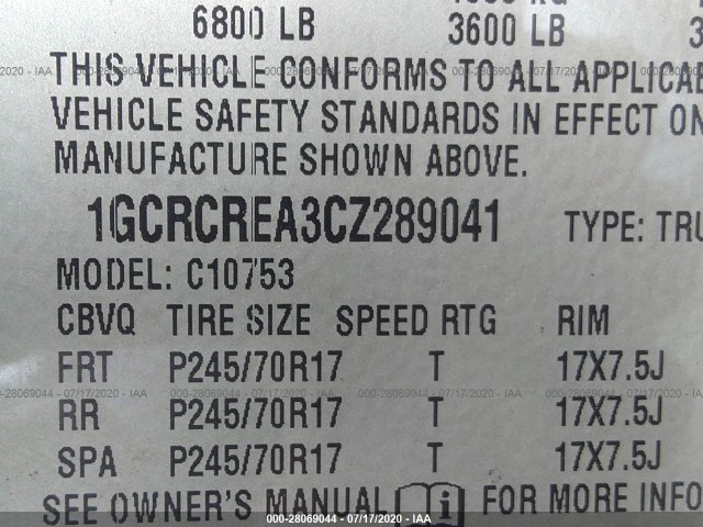 Photo 8 VIN: 1GCRCREA3CZ289041 - CHEVROLET SILVERADO 1500 