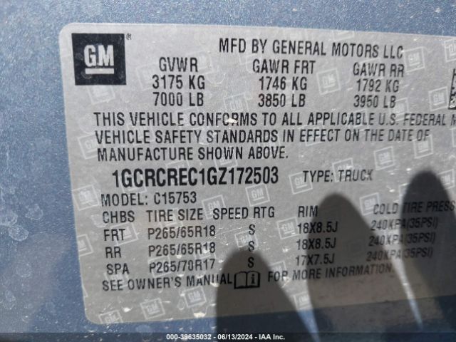 Photo 8 VIN: 1GCRCREC1GZ172503 - CHEVROLET SILVERADO 