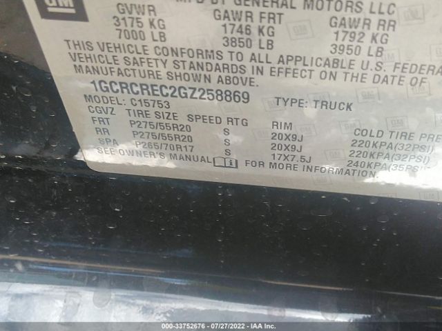 Photo 8 VIN: 1GCRCREC2GZ258869 - CHEVROLET SILVERADO 1500 