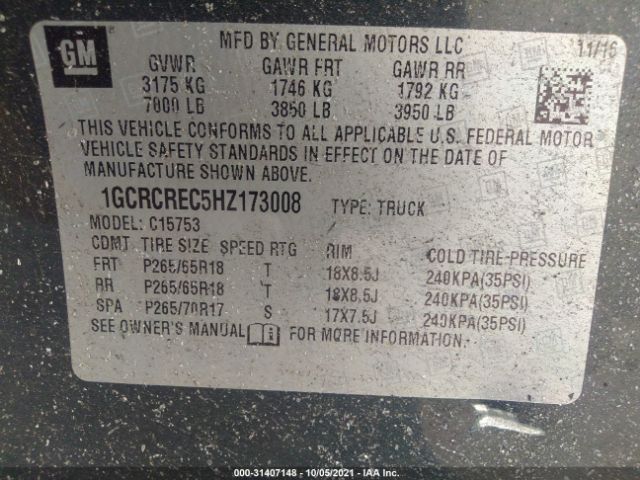 Photo 8 VIN: 1GCRCREC5HZ173008 - CHEVROLET SILVERADO 1500 