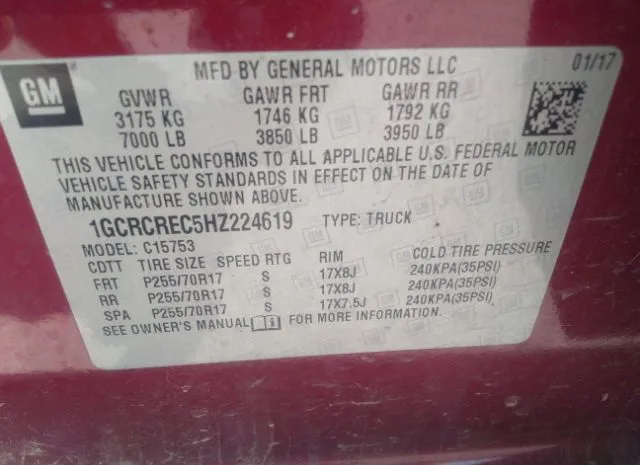 Photo 8 VIN: 1GCRCREC5HZ224619 - CHEVROLET SILVERADO 1500 