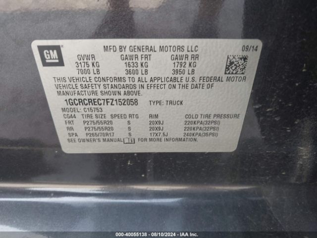 Photo 8 VIN: 1GCRCREC7FZ152058 - CHEVROLET SILVERADO 