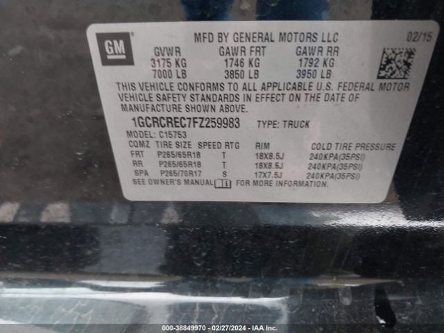 Photo 8 VIN: 1GCRCREC7FZ259983 - CHEVROLET SILVERADO 1500 