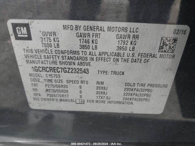 Photo 8 VIN: 1GCRCREC7GZ232543 - CHEVROLET SILVERADO 