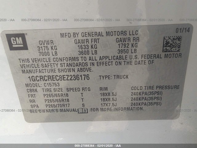 Photo 8 VIN: 1GCRCREC8EZ236176 - CHEVROLET SILVERADO 1500 