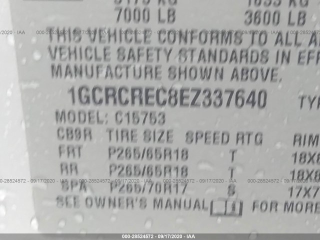 Photo 8 VIN: 1GCRCREC8EZ337640 - CHEVROLET SILVERADO 1500 