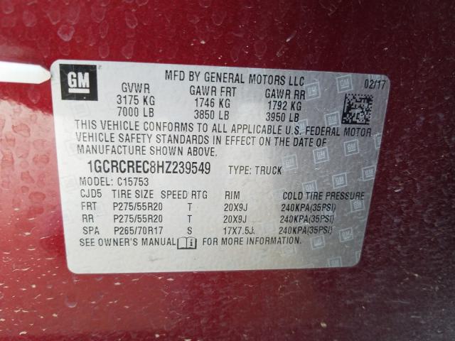 Photo 9 VIN: 1GCRCREC8HZ239549 - CHEVROLET SILVERADO 