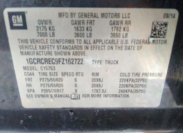 Photo 8 VIN: 1GCRCREC9FZ162722 - CHEVROLET SILVERADO 1500 