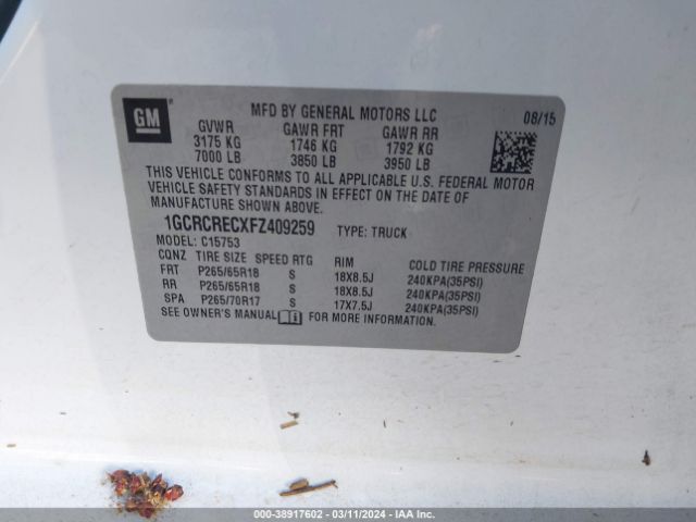 Photo 8 VIN: 1GCRCRECXFZ409259 - CHEVROLET SILVERADO 1500 