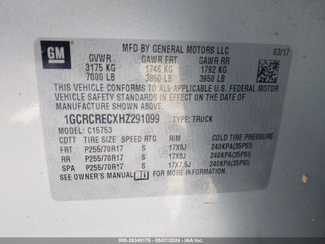 Photo 8 VIN: 1GCRCRECXHZ291099 - CHEVROLET SILVERADO 1500 