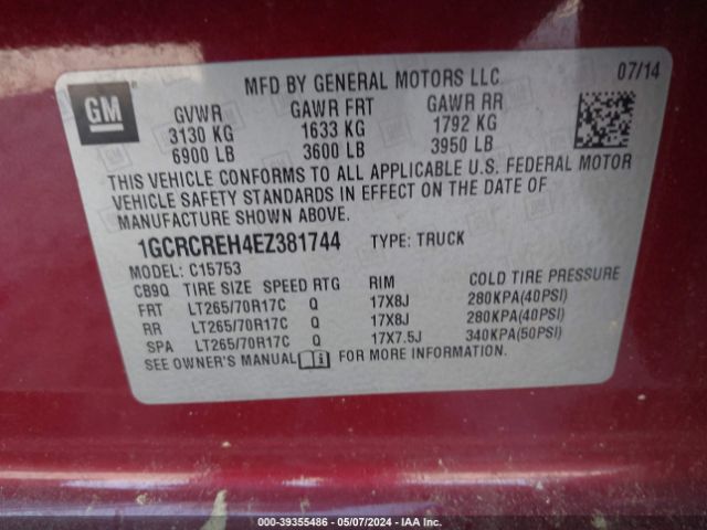 Photo 8 VIN: 1GCRCREH4EZ381744 - CHEVROLET SILVERADO 1500 