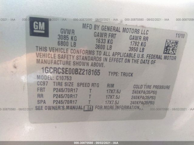 Photo 8 VIN: 1GCRCSE00BZ218165 - CHEVROLET SILVERADO 1500 