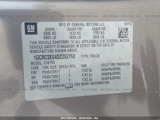 Photo 8 VIN: 1GCRCSE04DZ252760 - CHEVROLET SILVERADO 1500 