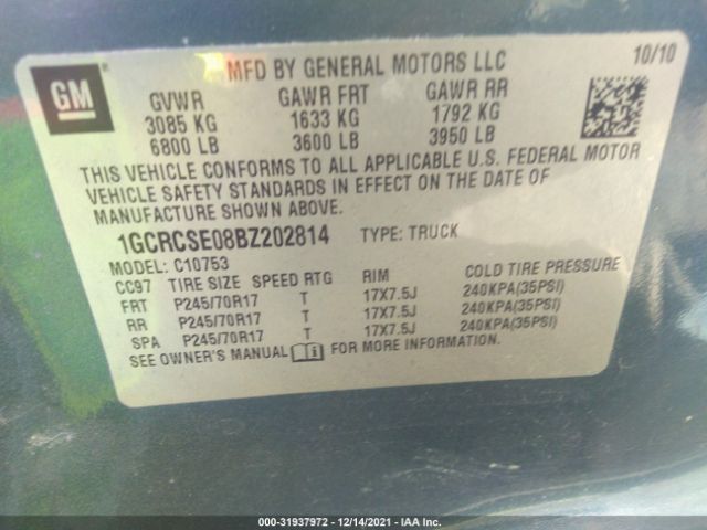 Photo 8 VIN: 1GCRCSE08BZ202814 - CHEVROLET SILVERADO 1500 