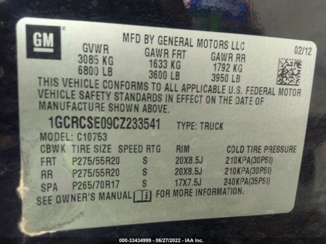 Photo 8 VIN: 1GCRCSE09CZ233541 - CHEVROLET SILVERADO 1500 