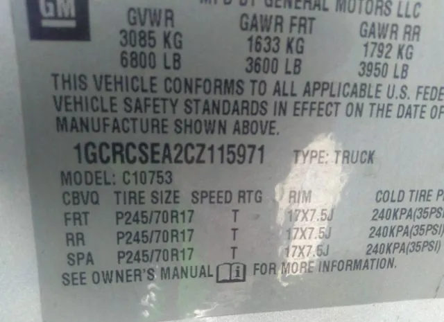 Photo 8 VIN: 1GCRCSEA2CZ115971 - CHEVROLET SILVERADO 1500 