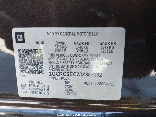 Photo 8 VIN: 1GCRCSEC2JZ327302 - CHEVROLET SILVERADO 