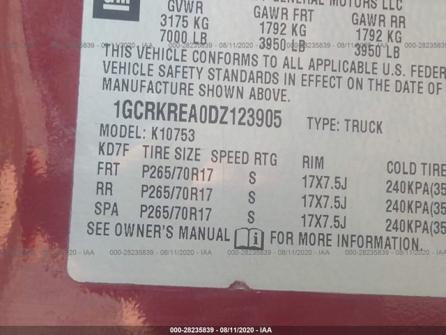 Photo 8 VIN: 1GCRKREA0DZ123905 - CHEVROLET SILVERADO 1500 