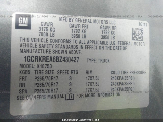 Photo 8 VIN: 1GCRKREA6BZ430427 - CHEVROLET SILVERADO 1500 