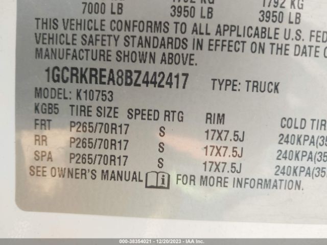 Photo 8 VIN: 1GCRKREA8BZ442417 - CHEVROLET SILVERADO 1500 