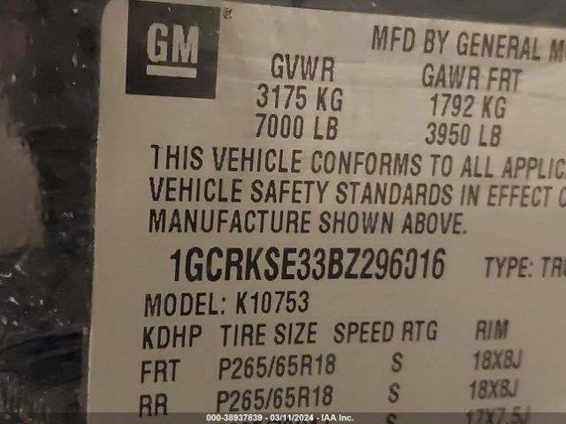 Photo 8 VIN: 1GCRKSE33BZ296016 - CHEVROLET SILVERADO 1500 