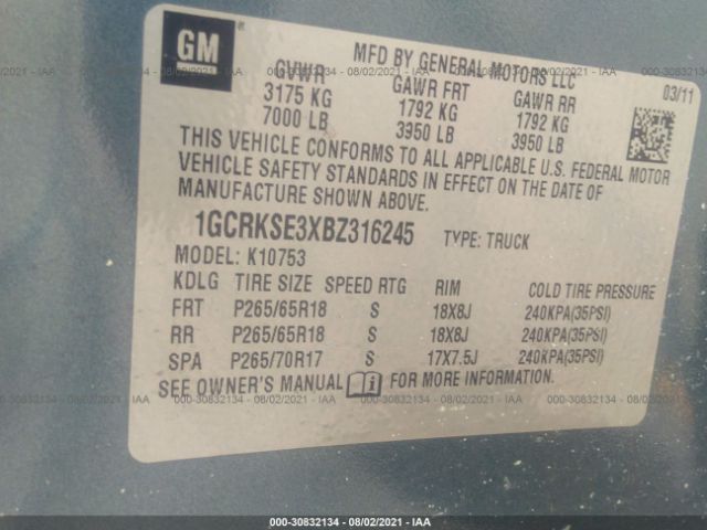 Photo 8 VIN: 1GCRKSE3XBZ316245 - CHEVROLET SILVERADO 1500 