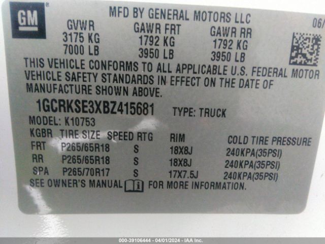 Photo 8 VIN: 1GCRKSE3XBZ415681 - CHEVROLET SILVERADO 1500 