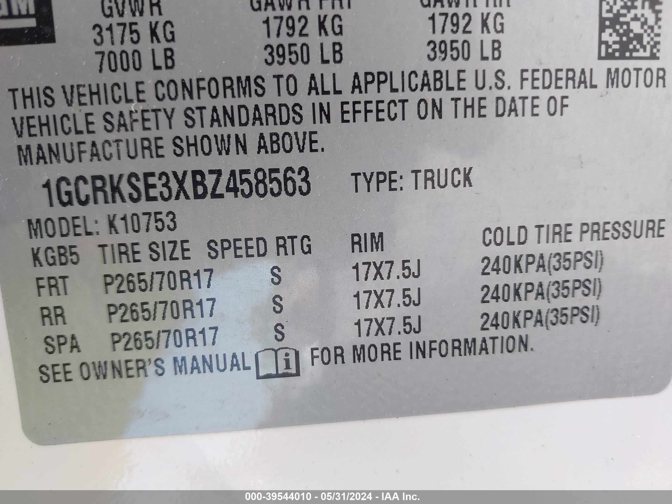 Photo 8 VIN: 1GCRKSE3XBZ458563 - CHEVROLET SILVERADO 