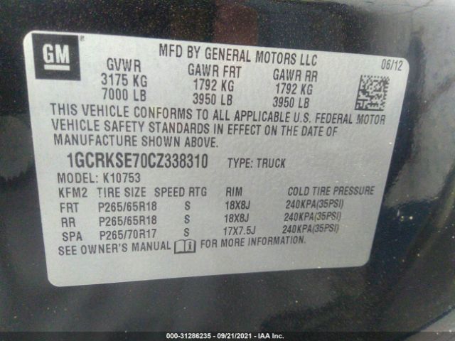 Photo 8 VIN: 1GCRKSE70CZ338310 - CHEVROLET SILVERADO 1500 