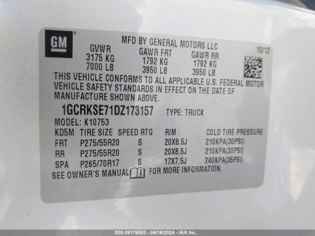 Photo 8 VIN: 1GCRKSE71DZ173157 - CHEVROLET SILVERADO 1500 