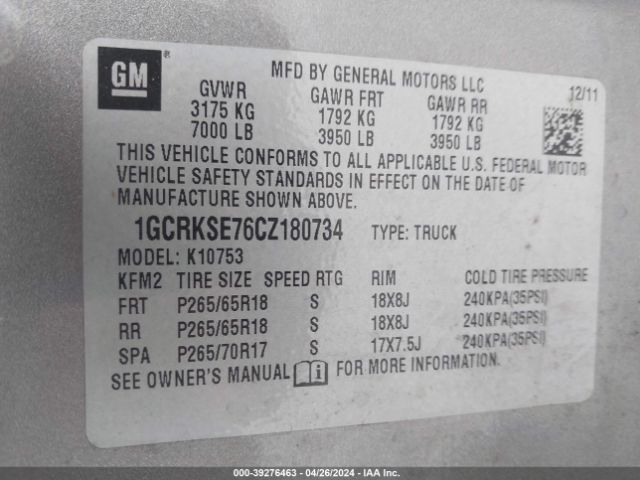 Photo 8 VIN: 1GCRKSE76CZ180734 - CHEVROLET SILVERADO 1500 