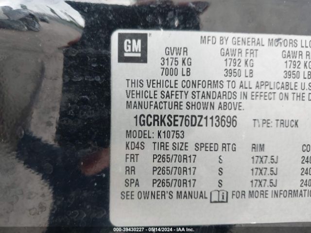 Photo 8 VIN: 1GCRKSE76DZ113696 - CHEVROLET SILVERADO 1500 