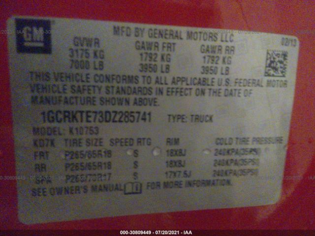 Photo 8 VIN: 1GCRKTE73DZ285741 - CHEVROLET SILVERADO 1500 