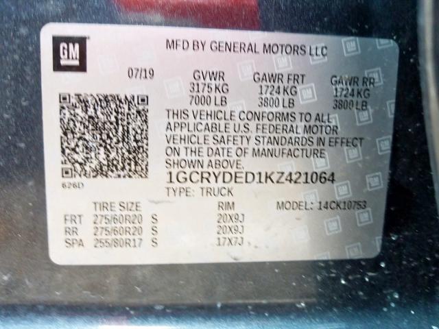 Photo 9 VIN: 1GCRYDED1KZ421064 - CHEVROLET SILVERADO 