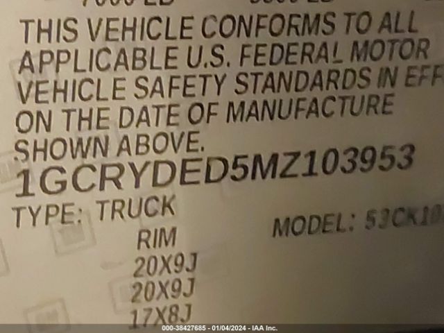 Photo 8 VIN: 1GCRYDED5MZ103953 - CHEVROLET SILVERADO 1500 