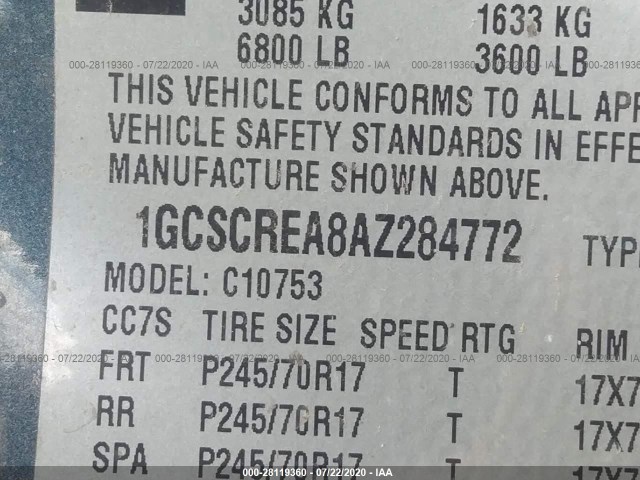 Photo 8 VIN: 1GCSCREA8AZ284772 - CHEVROLET SILVERADO 1500 