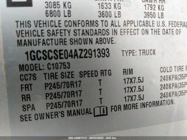 Photo 8 VIN: 1GCSCSE04AZ291393 - CHEVROLET SILVERADO 1500 