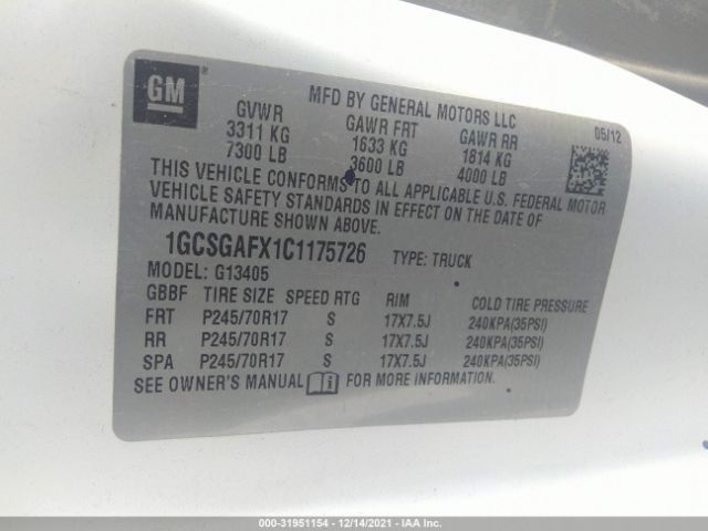 Photo 8 VIN: 1GCSGAFX1C1175726 - CHEVROLET EXPRESS CARGO VAN 