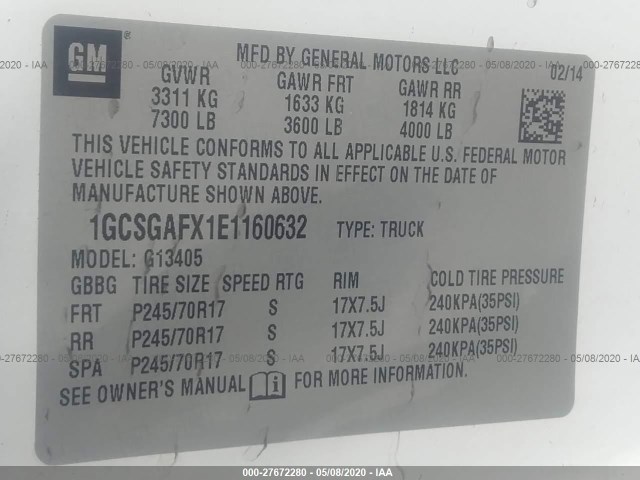 Photo 8 VIN: 1GCSGAFX1E1160632 - CHEVROLET EXPRESS CARGO VAN 