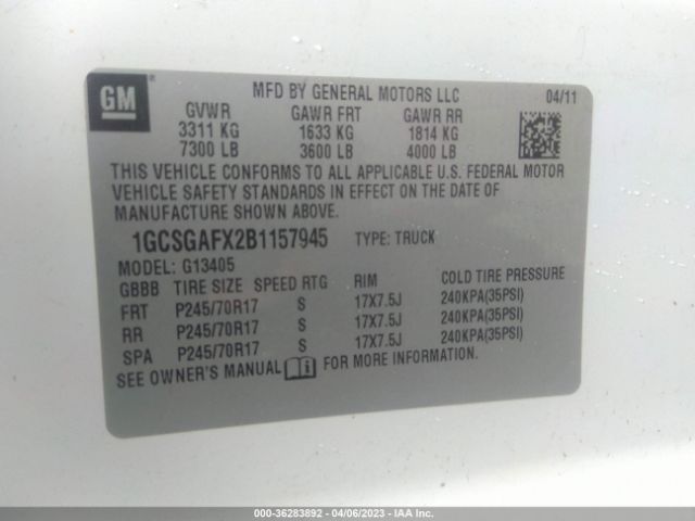 Photo 8 VIN: 1GCSGAFX2B1157945 - CHEVROLET EXPRESS 1500 