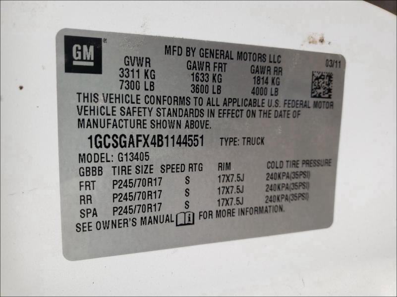 Photo 9 VIN: 1GCSGAFX4B1144551 - CHEVROLET EXPRESS G1 