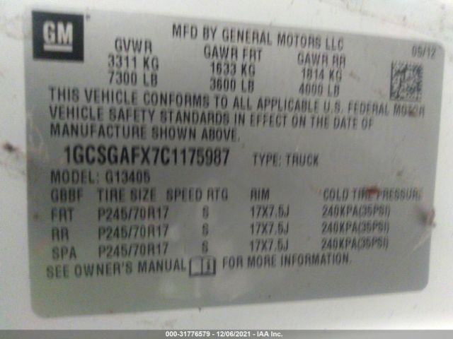 Photo 8 VIN: 1GCSGAFX7C1175987 - CHEVROLET EXPRESS CARGO VAN 