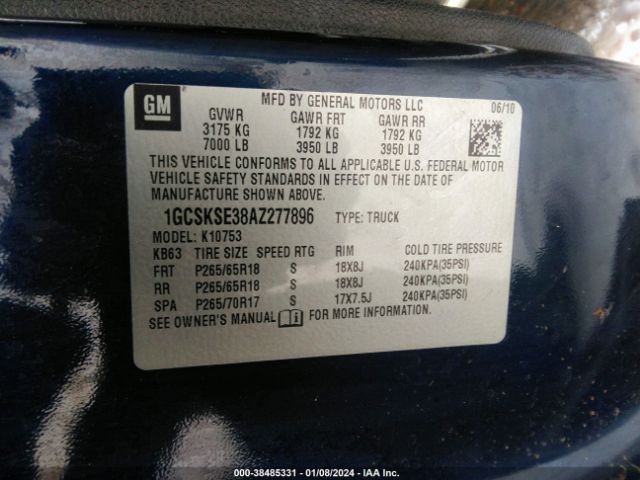 Photo 8 VIN: 1GCSKSE38AZ277896 - CHEVROLET SILVERADO 1500 