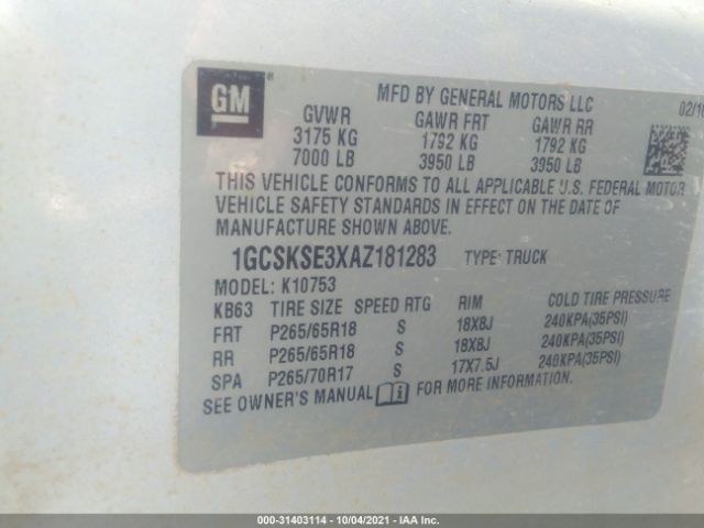 Photo 8 VIN: 1GCSKSE3XAZ181283 - CHEVROLET SILVERADO 1500 