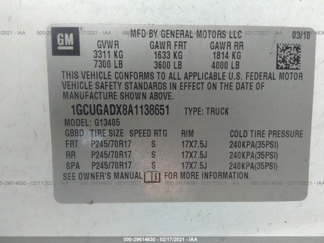 Photo 8 VIN: 1GCUGADX8A1138651 - CHEVROLET EXPRESS CARGO VAN 