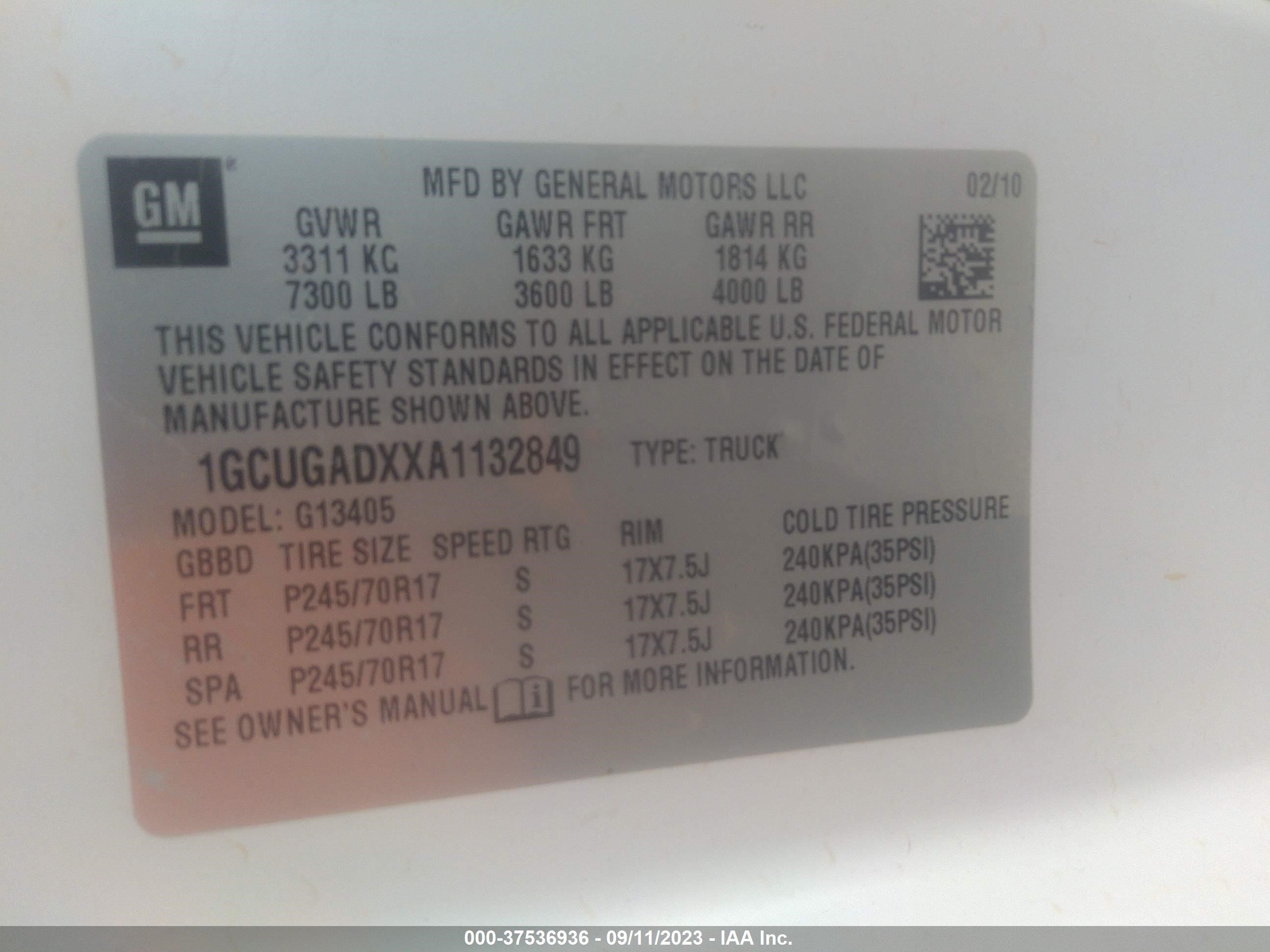 Photo 8 VIN: 1GCUGADXXA1132849 - CHEVROLET EXPRESS 