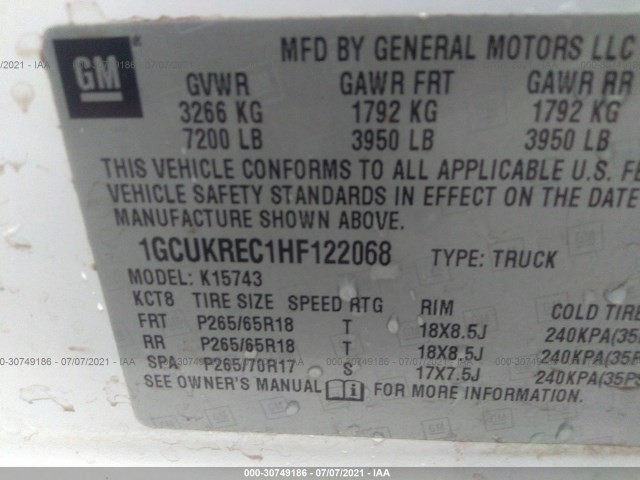 Photo 8 VIN: 1GCUKREC1HF122068 - CHEVROLET SILVERADO 1500 